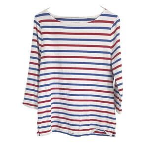 Talbots Red White Blue Striped 3/4 Sleeve Top - Size Medium M